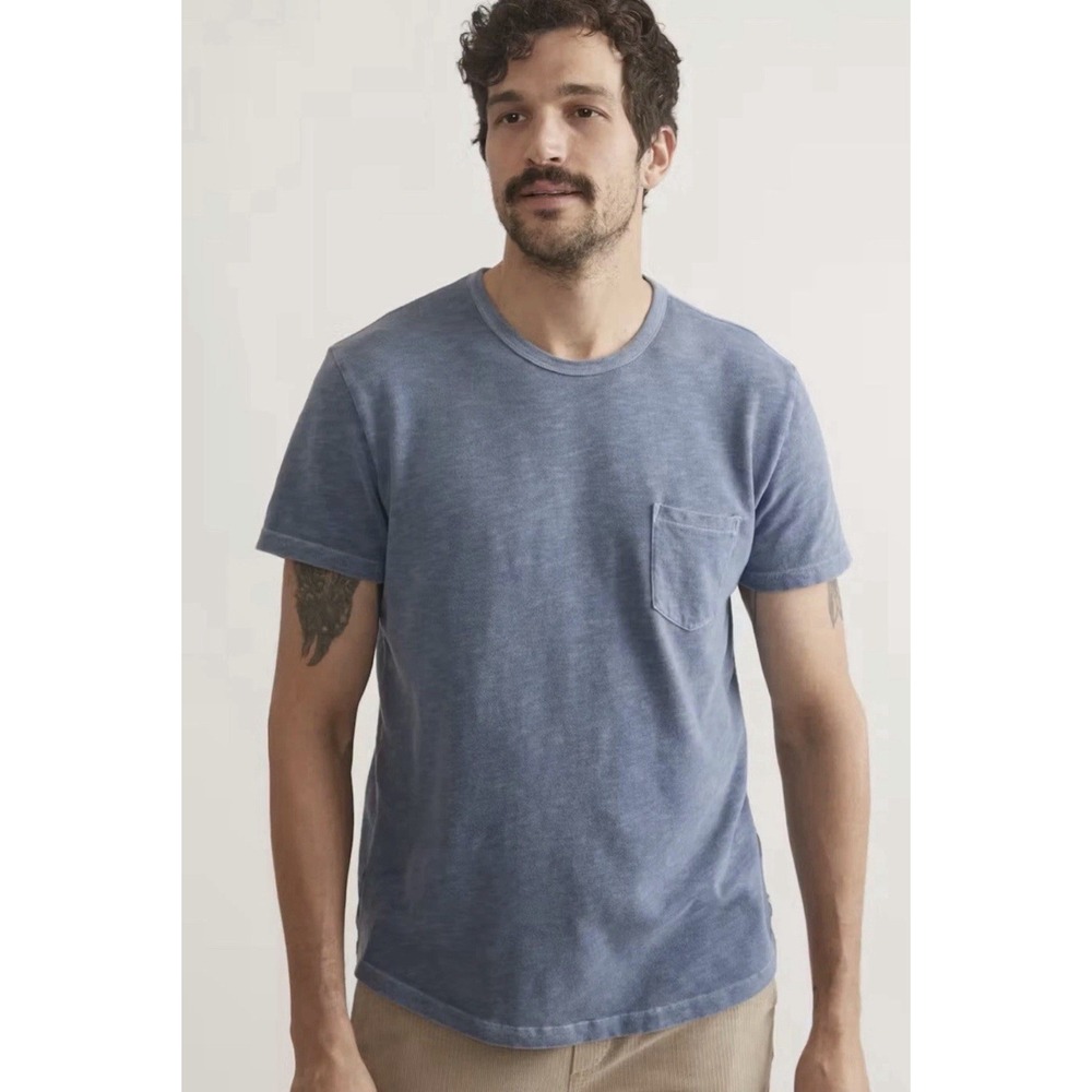 Marine Layer Slub Pocket Tee Mens M Faded Blue $64 New NWOT Garment Dyed Cotton
